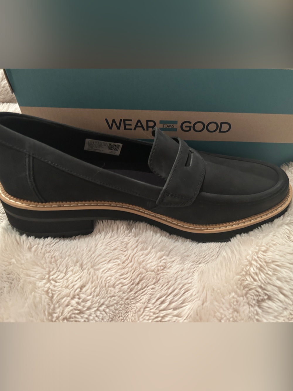 Toms Black Nubuck Penny Loafer with Tan Welt